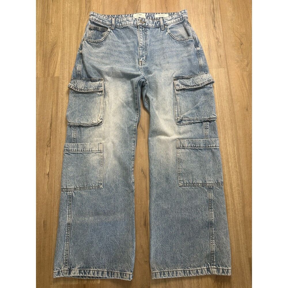 Cotton On Women's 10 US Wide Leg Cargo Stone Washed Distressed Jeans - Picture 1 of 13